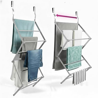 BLACK+DECKER Over The Door Expandable Telescopic Drying Rack, Clothes Organizer, Towel Hanger, Laundry, Collapsible, Silver - color: Silver