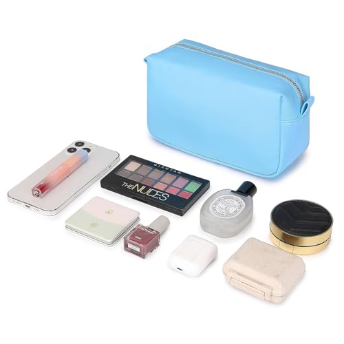 Organizer Bag Lightweight Cosmetic Bag with Ring Clasp Perfect Travel Makeup Bag for Women nylon Stand Up Design (Sky Blue/Nylon) - color: Sky Blue/Nylon