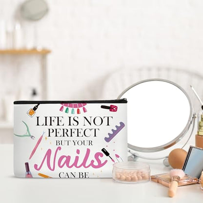 Nail Tech Makeup Bag with Keychain, Nail Technician Gifts for Women, Waterproof Cosmetic Pouch Organizer for Manicurist Appreciation, Birthday, Graduation & Christmas - color: Nail Tech