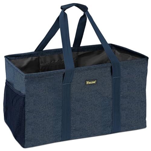 BALEINE Extra Large Utility Tote Bag with Reinforced Wire Frame, Reusable Grocery Bag for Shopping, Picnic (Blue, 22''x12''x10'') - color: Blue, size: 22''x12''x10''