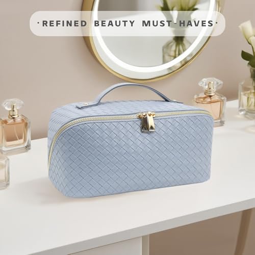 Travel Makeup Bag – Large Cosmetic Organizer with Waterproof PU Leather, Smooth Double Zipper & Tear-Resistant Lining, Toiletry Pouch for Women (Ice) - color: 03-Ice