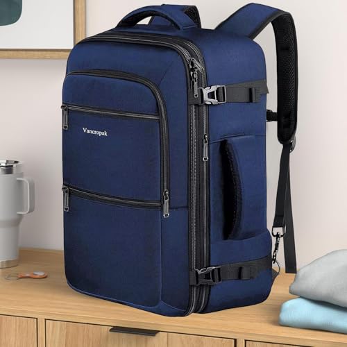 Vancropak Carry On Backpack, 45L Expandable Extra Large Travel Backpack, Flight Approved Water Resistant Luggage Suitcase Daypack, Lightweight Personal Business Weekender Bag for Men & Women, Blue - color: Blue, size: XX-Large