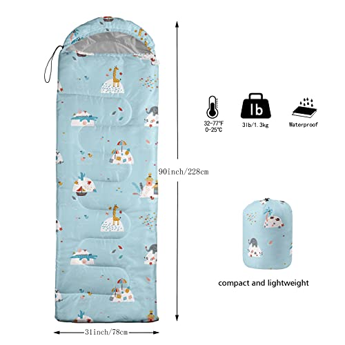 Kids Sleeping Bag for Boys Girls,Animal Island Print-Lightweight Warm Portable Outdoor Indoor-Waterproof Cold Weather Resistant Sleeping Bag for Camping Hiking(Animal Island)