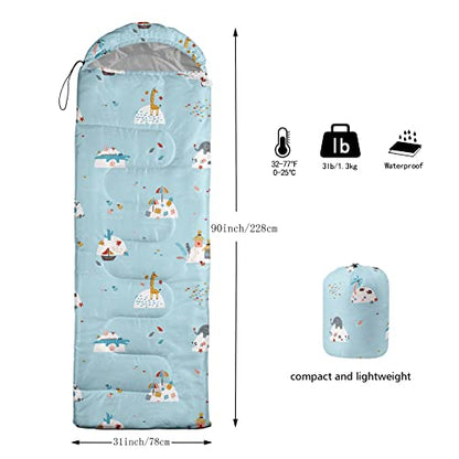 Kids Sleeping Bag for Boys Girls,Animal Island Print-Lightweight Warm Portable Outdoor Indoor-Waterproof Cold Weather Resistant Sleeping Bag for Camping Hiking(Animal Island)