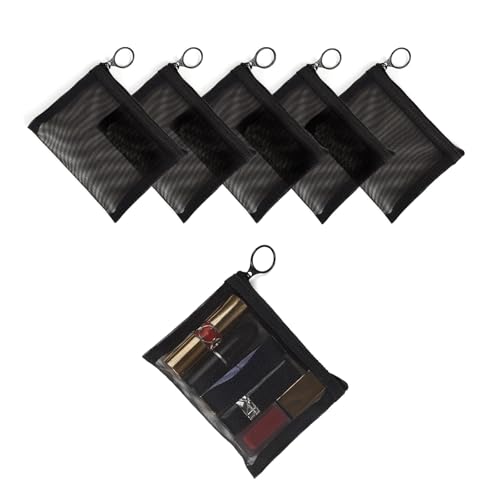 Patu Mini Zipper Mesh Bags, 4" x 5", Size S / A7, 5 Pieces, Beauty Makeup Lipstick Cosmetic Accessories Organizer, Small Travel Kit Storage Pouch, Black - size: S A7, Mini (4" x 5", 5 pcs)