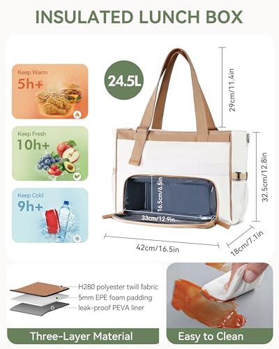 HOMESPON Lunch Bag, 24.5L Large Tote Bag for Women, Laptop Bag Fits 15.6" with Insulated Lunch Compartment & Shoulder Strap, Work Tote for Nurse, Teacher, Office, Commute, Travel, Beige-brown - color: Brown