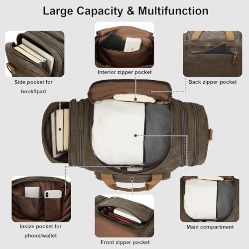 Waxed Canvas Duffel Bag 50L, Army Green | Waterproof, Travel, Overnight, Weekender - color: Army Green