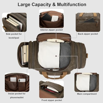 Waxed Canvas Duffel Bag 50L, Army Green | Waterproof, Travel, Overnight, Weekender - color: Army Green