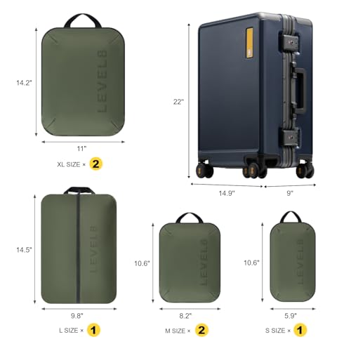 LEVEL8 Carry On Luggage Airline Approved Zipperless with Aluminum Frame, Hard Case Luggage with Spinner Wheels, Metal Travel Suitcase, 20 Inch, Blue - color: Blue, size: Carry-On 20 Inch (With 6PC Organizers)