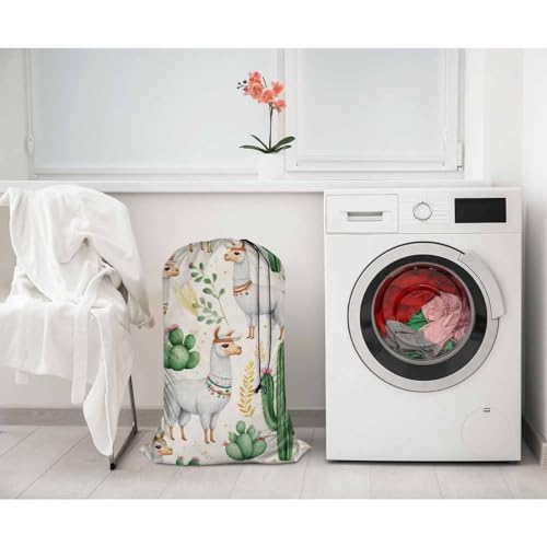 Swono Cute Llama Heavy Duty Large Laundry Bags 1 Pack 28 x 40 Inch Desert Cactus Plant Cacti Animal Plant XL Drawstring Travel Organizer Bag Fit Hamper Basket Camp Home, 4 Loads of Clothes - color: Cute Llama