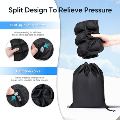 Travel mat - inflatable bubble design, used for car/office/airplane seat cushion, equipped with storage bags. Ergonomically designed 3D inflatable airbag, including neck pillow kit (Rectangle) - size: rectangle