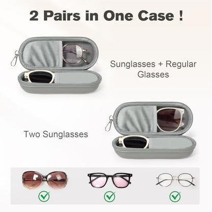 Double Eyeglasses Case, Dual Glasses Sunglasses Organizer with Zipper Closure, Eyewear Storage Box for Men Women Travel - color: Grey