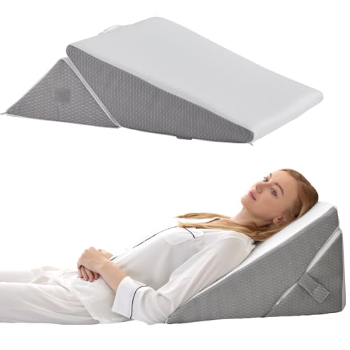 Bedluxe Wedge Pillow for Sleeping, Adjustable 9&12 Inch Foldable Bed Wedge Pillow Set, Orthopedic Memory Foam Triangle Pillows Wedge, 7-in-1 Elevated Pillows for Leg and Back Support, White/Grey - color: White/Grey, size: Adjustable 9&12 Inch