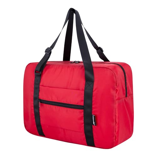 Small Duffle Bag for Men Women, Mini Gym Bag Foldable Travel Tote Carry On Luggage with Trolley Sleeve, Red - color: Red, size: 23L
