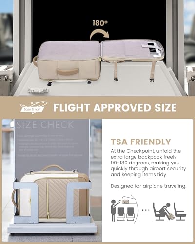 LOVEVOOK Large Travel Backpack for Women, TSA Carry on Backpack for Airplanes, 40L Personal Item Travel Bag for Women fits 17" Laptop,Waterproof Carry on Bag Airplane Approved with 3 Packing Cubes - color: Khaki - Beige - Abricot, size: 40L-4Pcs