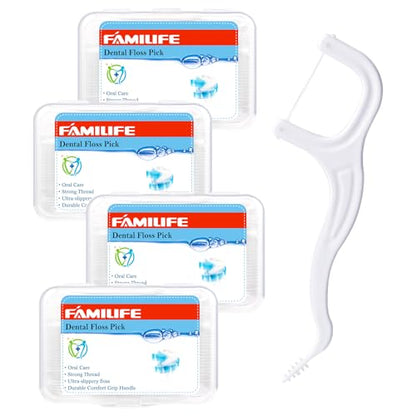 FAMILIFE Floss Picks, 200 Count Unflavored Dental Floss Cleaner, Tooth Picks Flossers with 4 Travel Handy Cases, Helps to Fight Tooth Decay and Keep Your Teeth Clean, Sticks for Family - color: Unflavored 200 Pcs