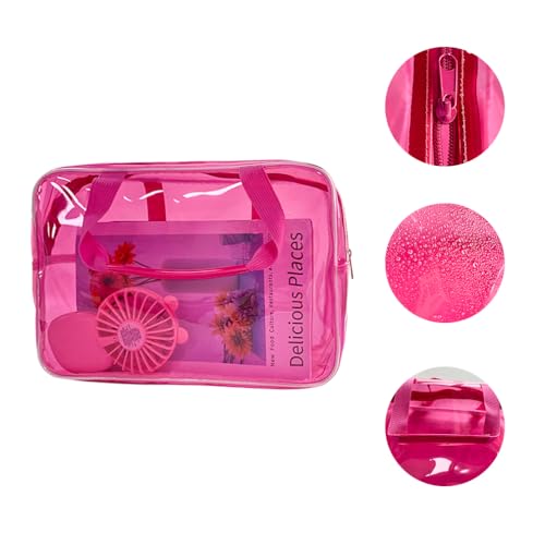 Hot Pink Star Large Cosmetic Bag 12x5x8 inch Travel Pouch with Handle,Durable PVC Material,Zipper Design-Ideal for Makeup,Travel Essentials - color: Pink