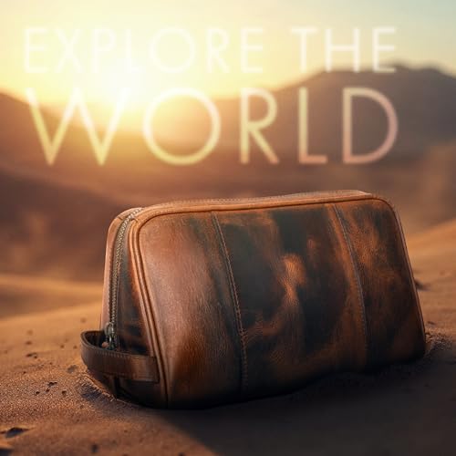 ELIZO Premium REAL Leather Toiletry Bag for Men Dopp Kitt Hanging Mens Toiletry Large TSA Toiletries Bag Shaving Grooming Bag Organizer - size: Large