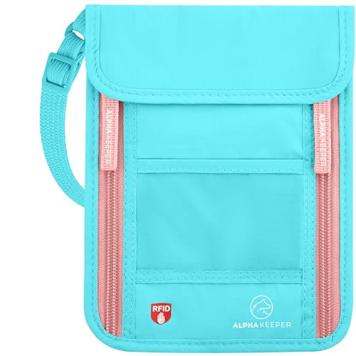 Neck Wallet, Travel Pouch For Passport Holder And Documents, Travel Neck Wallet For Traveling Women - color: Azure / Pink
