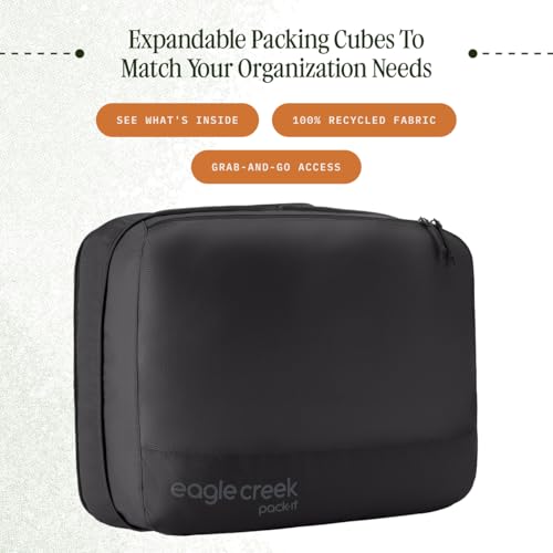 Eagle Creek Pack-It Reveal Expansion Cube - Adjustable Storage Expansion Cube for Travel - Durable Compression Zipper - Water-Resistant - Sustainable - Large - Black - color: Black