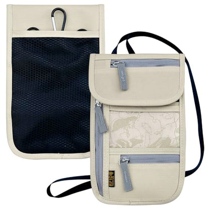 Travel Neck Wallet, RFID Blocking Passport Holder with Adjustable Neck Strap for Men and Women to Keep Cash, Credit Cards and Travel Documents Safe - Beige - color: Beige