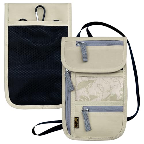 Travel Neck Wallet, RFID Blocking Passport Holder with Adjustable Neck Strap for Men and Women to Keep Cash, Credit Cards and Travel Documents Safe - Beige - color: Beige