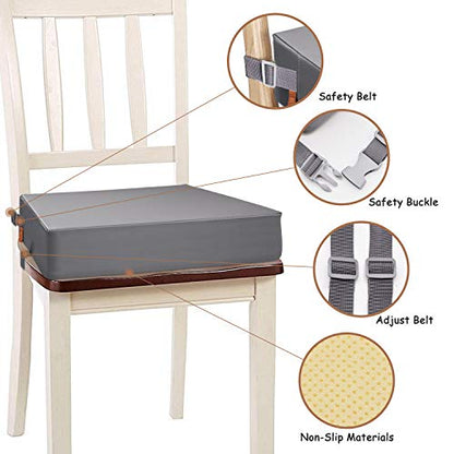 Toddler Booster Seat for Dining Table, PU Washable Double Safe Straps Non-Slip Bottom Booster Seat Dining Toddler, Portable Travel Increasing Cushion (Grey) - color: Grey