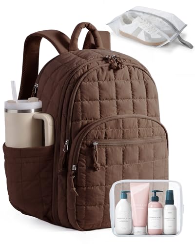 BAGSMART College Laptop Backpack, Travel Backpack for Women, Quilted Airline Approved Carry On Backpack Fits 17.3 Inch Laptop, Personal Item Travel Bag, Chocolate - color: Coffee Brown, size: Large 17.3 Inch