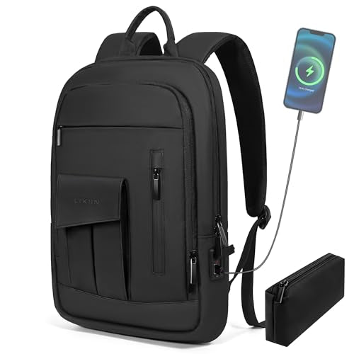 Business Backpack for Men Slim Lightweight Laptop Backpack Water Resistant Small Office Backpack for Commute Travel Daily Office Work with Small Bag (Black, 15.6") - color: Black, size: 15.6", style: With Pocket