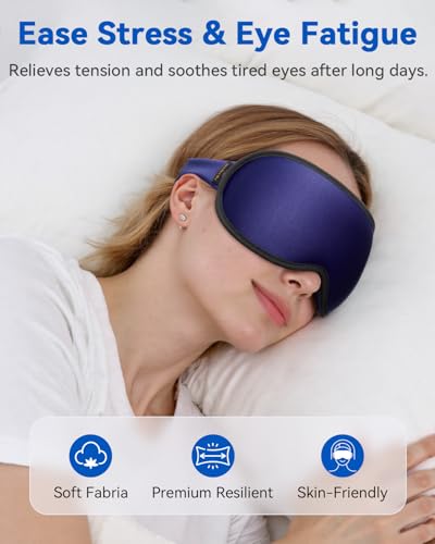 Weighted Blackout Sleep Mask, 3D Contoured Zero Eye Pressure, Lash-Friendly Deep Eye Cups, Adjustable Slide Buckle Strap, Spring Break & Beach Vacation Essential, Summer Travel Sleep Mask (Navy Blue) - color: Navy Blue