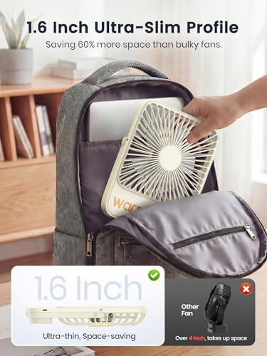 Warmco 10000mAh Portable Travel Fan 7-inch, Up to 24H Runtime, Ultra-thin Quiet Rechargeable Battery Powered Desk Fan with Digital Display for Camping, Office, Bedroom, Cruise Essentials - color: Cloud