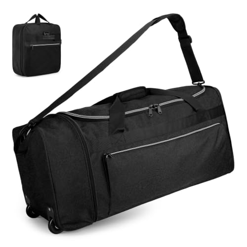 Uarition 70L Foldable Rolling Duffle Bag with Wheels, 28” Large Duffle Bag for Travel, Carry On Luggage Duffel Bag for Traveling/Camping/Moving, Water Resistant, Black - color: Black, size: 70L Medium