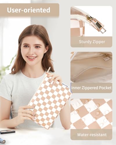 Narwey Small Checkered Makeup Bag for Purse Small Cosmetic Bag Women Travel Makeup Pouch Zipper Pouch (Light Checkerboard) - color: AB-Light Checkerboard)