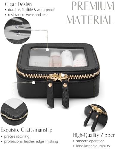 Popvibe Clear Makeup Bag Travel Cosmetic Case Transparent Toiletry Bag with Zipper, Portable Make Up Organizer Traveling Compact Car Bag for Essentials - color: Black, style: Mini Chic