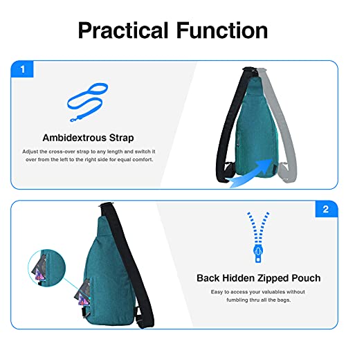 WATERFLY Tiny Crossbody Sling Backpack Anti Theft Backpack for Traveling Chest Shoulder Bag (Teal Blue) - color: Teal Blue (Small)