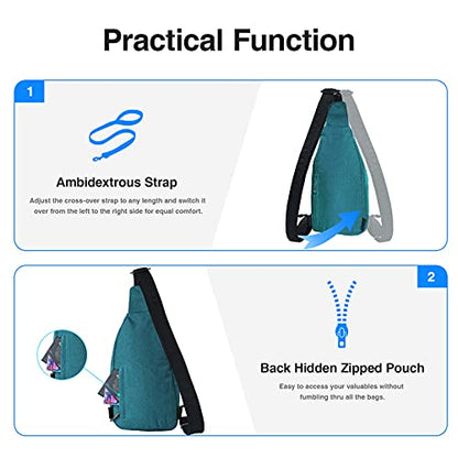WATERFLY Tiny Crossbody Sling Backpack Anti Theft Backpack for Traveling Chest Shoulder Bag (Teal Blue) - color: Teal Blue (Small)