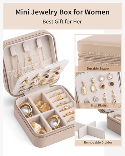 VLANDO Bridesmaid Proposal Gifts - Travel Jewelry Case, Small Travel Jewelry Organizer Box for Girls Women - Toffee - color: Toffee