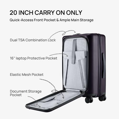 NINETYGO Medium Checked Luggage 25 Inch, Flat Top Opening Check In Luggage with Cup Holder, Expandable, Lightweight PC Hard Shell, TSA Lock, 360° Spinner Wheels (Blackcurrant Oolong) - color: 04-Blackcurrant Oolong, size: Checked 25-Inch (Top Opening, 72L