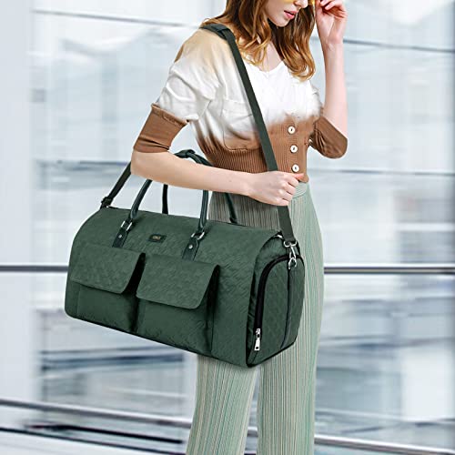 Garment Bag for Travel With Toiletry Bag Convertible Carry On Weekender Bag Large Travel Duffel Bags for Women 2 in 1 Hanging Suitcase Suit Travel Bags for Women & Men 3pcs Set (H-Green) - color: H-green