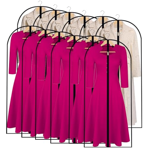 Garment Bags for Hanging Clothes 24'' x 55'' (Set of 12) Coat Covers for Closet Foldable Washable Dress Bags for Hanging Clothes for Long Dress Dance Costumes Suits Gowns Coats - color: Black-All Clear, size: 24''X55''-12P