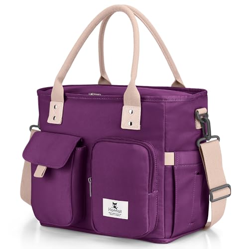 Hafmall Insulated Lunch Bag for Adults, Big lunch box for Womens, Wide Opening Insulated Tote Bag with Shoulder Strap, Reusable Adult Lunch Bag For Work, Picnic(Purple) - color: Purple