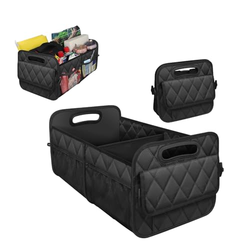 Sun Walker Car Trunk Organizer, Collapsible Auto Storage Box Cargo Organizer with Reinforced Handle, Multi-Pocket Waterproof Oxford Container for Sedan Truck SUV, Car Accessories
