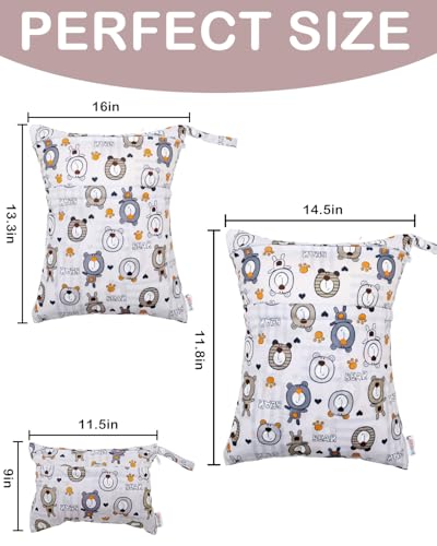 ALVA ALVABABY 3pcs Cloth Diaper Wet Dry Bags Waterproof Reusable with Two Zippered Pockets Travel Beach Pool Daycare Soiled Baby Items Yoga Gym Bag for Swimsuits or Wet Clothes 3L-SML11 - color: Toy bear