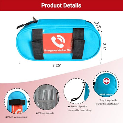 EpiPen Carry Case Insulated, Travel Medical Bag with YKK Zipper, Hold 2 Epi Pens or Auvi-Q, Anti-Histamine, Asthma Inhaler, Allergy Medicines, Emergency Medication Organizer Pouch, Blue - color: Blue