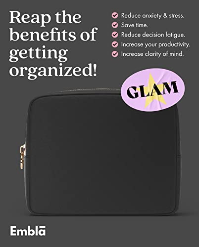 Embla Large Makeup Bag and Waterproof Nylon Travel Toiletry Bag, Large Capacity Cosmetic Zipper Pouch, Black - color: Black, size: Large