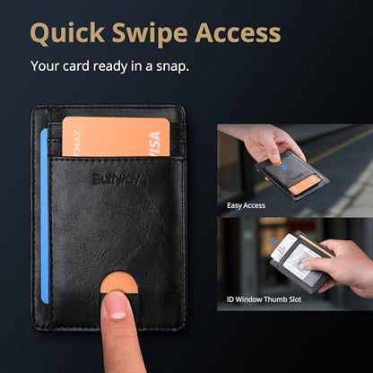 Buffway Slim Minimalist Front Pocket RFID Blocking Leather Wallets for Men and Women - Alaska Black - color: Alaska Black