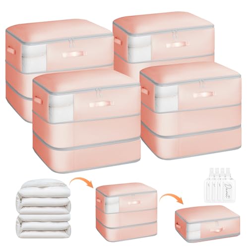 Homsorout 4 Pack Compression Storage Bags - 110L Large Capacity Comforter Storage Bag, 3-Layer Washable Ultra Space Saving Self Compression Organizer Space Bags for Blankets, Sweaters, Sheets, Pink - color: Pink, size: 110L-4 Pack
