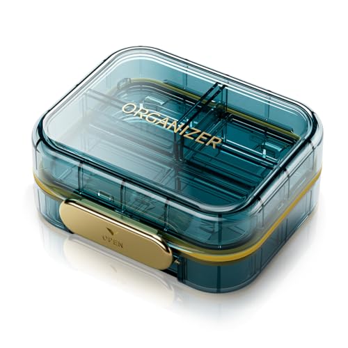 Portable Travel Pill Organizer with 7 Compartments - Perfect Weekly Pill Case Waterproof Pill Box for Daily Vitamins and Medicine, Small Pill Container for Pocket Purse (Blue) - color: Blue