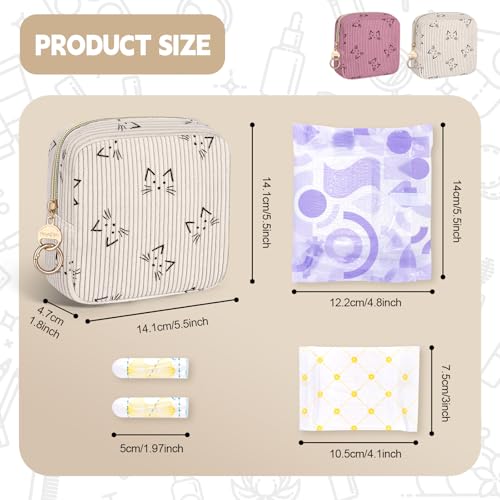 Period Bag for Teen Girls, Corduroy Cute Cats Sanitary Napkin Storage Bag, Menstrual Pad Pouches Tampon Holder for Purse (Beige-Cats) - color: Cats-beige