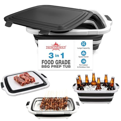 XUDAKAIXIN Collapsible BBQ Prep Tub for Meal Prep, Marinating,Food Storage, picnics, camping, barbecues,cutting fruits and vegetables - Includes Cutting Board and Locking Lid,(X-Large) Black - color: (X-Large)Black